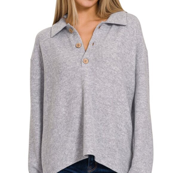 AVA - Brushed Melange Hacci Collared Sweater - Picture 2 of 3